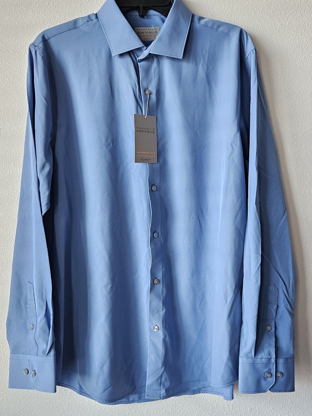 Perry Ellis Slim-Fit Performance Stretch Solid Long Sleeve Woven Shirt, Size L